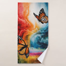 Vlinders in een kleurrijk storm. badhanddoek