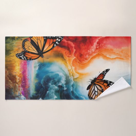 Vlinders in een kleurrijk storm. badhanddoek (Badhanddoek)