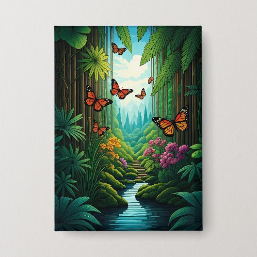 Vlinders in een weelderige jungle button (Voorkant)