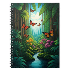 Vlinders in een weelderige jungle notitieboek