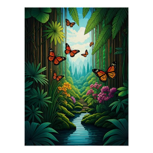 Vlinders in een weelderige jungle perfect poster (Voorkant)