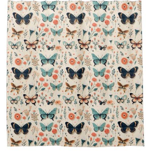 Vlinders in gedempte kleuren douchegordijn (Voorkant)