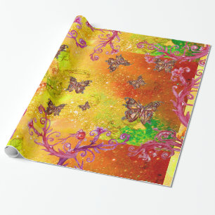 VLINDERS IN GOUD GEEL BRUIN GROEN GLINSTERINGEN CADEAUPAPIER