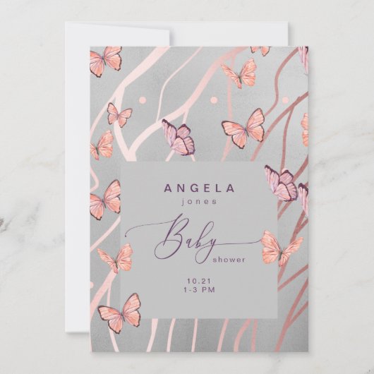 Vlinders in het Air Silver Baby shower Kaart (Voorkant)