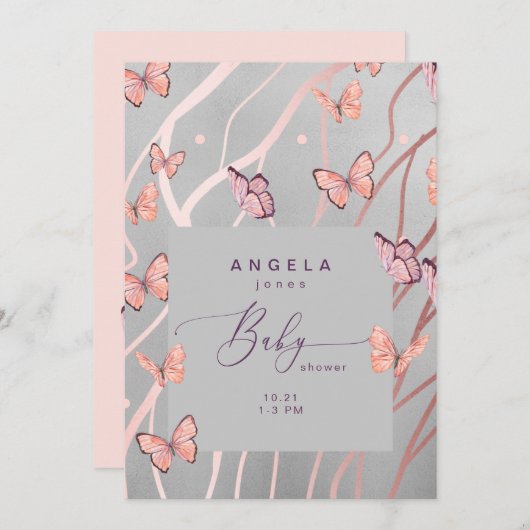 Vlinders in het Air Silver Baby shower Kaart (Voorkant / Achterkant)