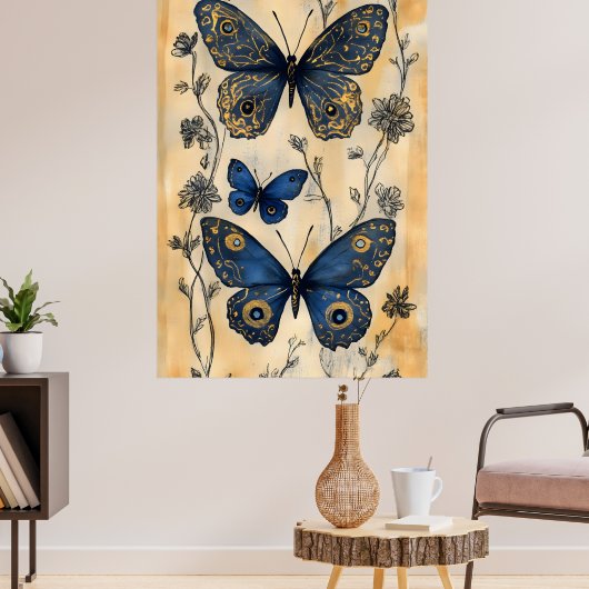 Vlinders in Japanse stijl, Poster (Woonkamer 3)