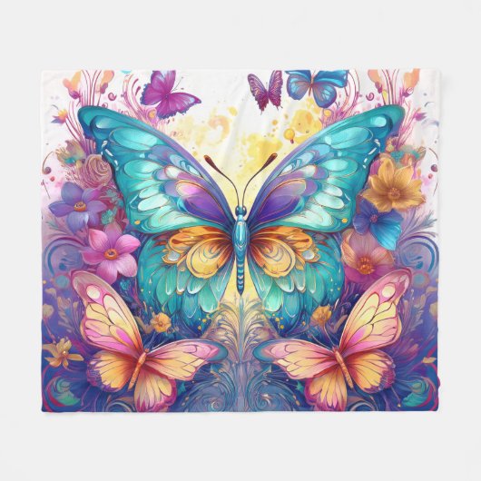 Vlinders in waterverf fleece deken (Voorkant (Horizontaal))