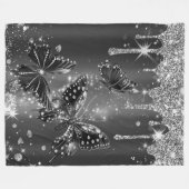 Vlinders in zilveren gloed fleece deken (Voorkant (Horizontaal))