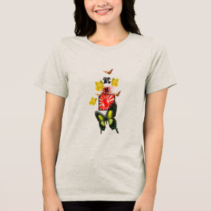 Vlinders Kanji en Japanse Vlag T-Shirt