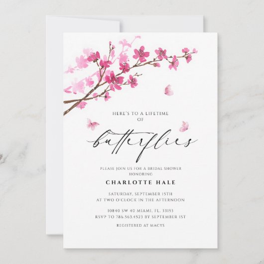 Vlinders Kersenbloesem Roze Vrijgezellenfeest Kaart (Voorkant)