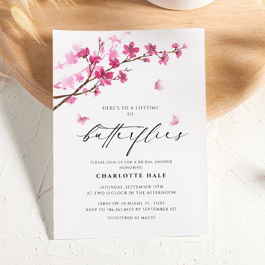 Vlinders Kersenbloesem Roze Vrijgezellenfeest Kaart