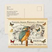 Vlinders & Kingfisher Vogel op Frans Ad Briefkaart (Voorkant / Achterkant)