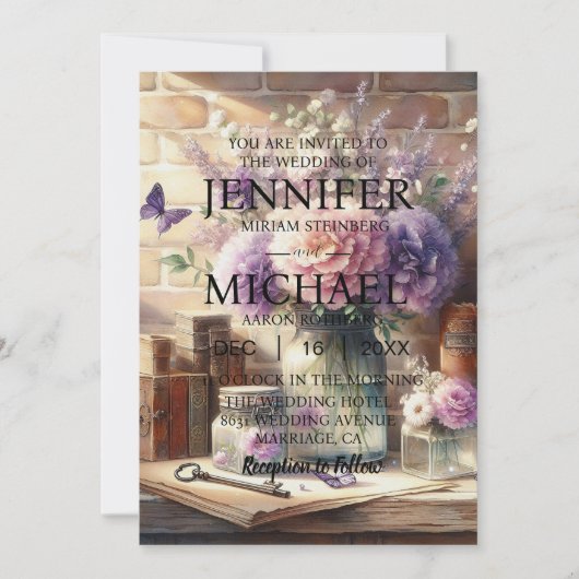 Vlinders klassieke bruiloft uitnodigingen (Voorkant)