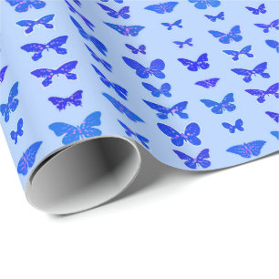 Vlinders, kobaltblauw, lichtblauwe achtergrond cadeaupapier