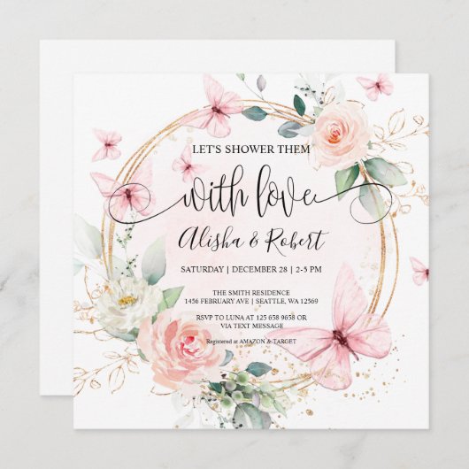 Vlinders laten we ze douchen met liefdeskoppels kaart (Voorkant / Achterkant)