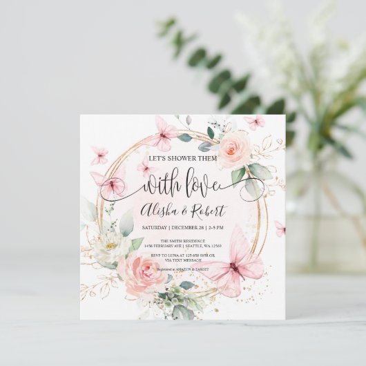 Vlinders laten we ze douchen met liefdeskoppels kaart (Staand voorkant)