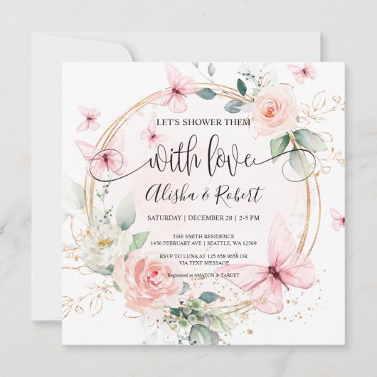 Vlinders laten we ze douchen met liefdeskoppels kaart (Voorkant)