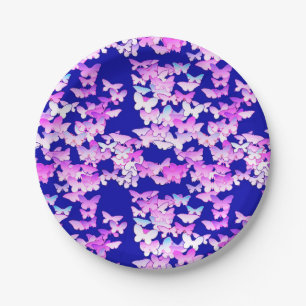 Vlinders, lavendel en donkerblauw papieren bordje