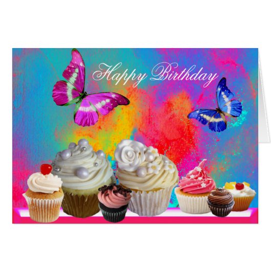 VLINDERS LEKKERE CUPCAKES, KLEURRIJKE VERJAARDAG (Voorkant Horizontaal)