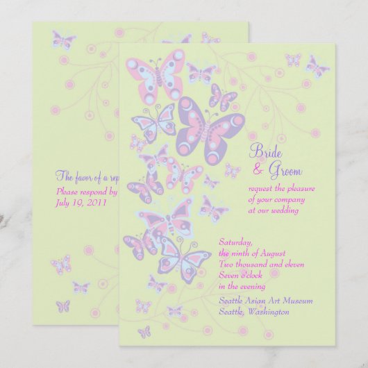 Vlinders (lente) Uitnodiging (Voorkant / Achterkant)