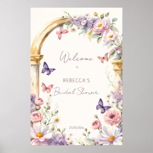 Vlinders lente zomer vrijgezellenfeest welkom poster (Voorkant)