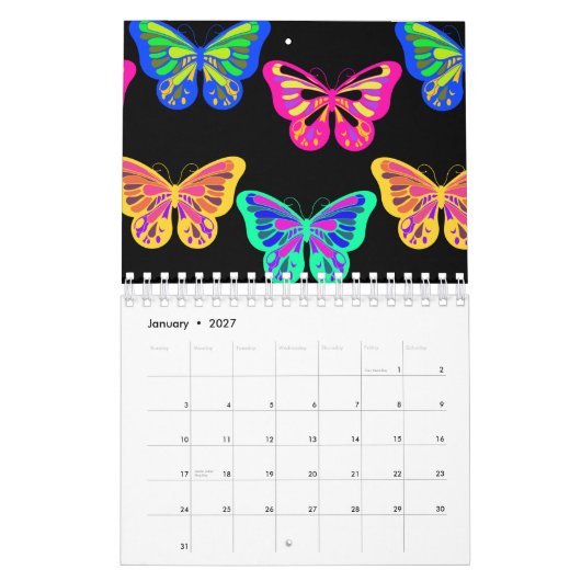Vlinders Lepidoptera Vaporwave Levendige Kleuren Kalender (Jan 2027)