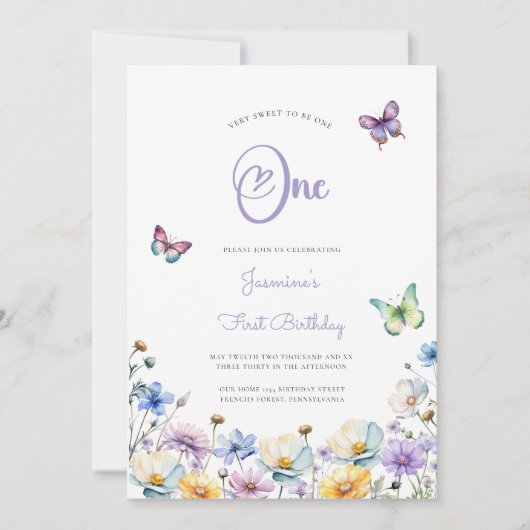 Vlinders Leuke foto 1e verjaardag Wildflower Kaart (Voorkant)