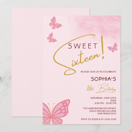 vlinders lief zestien verjaardag kaart (Voorkant / Achterkant)