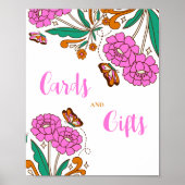 Vlinders Liefhebbers Roze Bloemen Script Bruidsbor Poster (Voorkant)