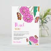 Vlinders Liefhebbers Roze Bloemrijke Script Bruid Bedankkaart (Staand voorkant)