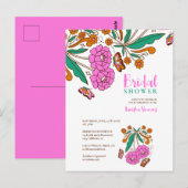 Vlinders Liefhebbers Roze Bloemrijke Script Bruid Briefkaart (Voorkant / Achterkant)