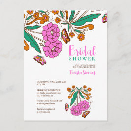 Vlinders Liefhebbers Roze Bloemrijke Script Bruid Briefkaart