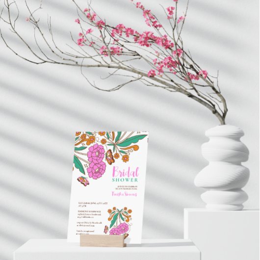 Vlinders Liefhebbers Roze Bloemrijke Script Bruid Kaart