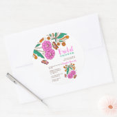 Vlinders Liefhebbers Roze Bloemrijke Script Bruid Ronde Sticker (Envelop)