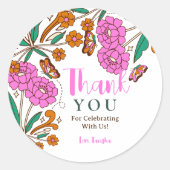 Vlinders Liefhebbers Roze Bloemrijke Script Bruid Ronde Sticker (Voorkant)