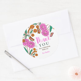 Vlinders Liefhebbers Roze Bloemrijke Script Bruid Ronde Sticker