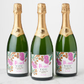 Vlinders Liefhebbers Roze Bloemrijke Script Bruid Sparkling Wijnetiket (Flessen)