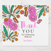 Vlinders Liefhebbers Roze Bloemrijke Script Bruid Sparkling Wijnetiket (Enkel label)