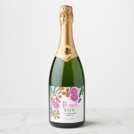 Vlinders Liefhebbers Roze Bloemrijke Script Bruid Sparkling Wijnetiket