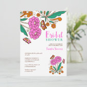 Vlinders Liefhebbers Roze Bloemrijke Script Bruids Kaart (Staand voorkant)