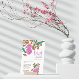 Vlinders Liefhebbers Roze Bloemrijke Script Bruids Kaart