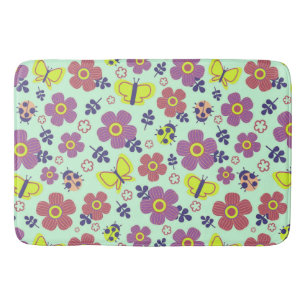 Vlinders, Lieveheersbeestjes, Bloemen en Bladeren Badmat