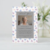 Vlinders Lila Blue Sympathy Fotobegrafenis Bedankkaart (Staand voorkant)