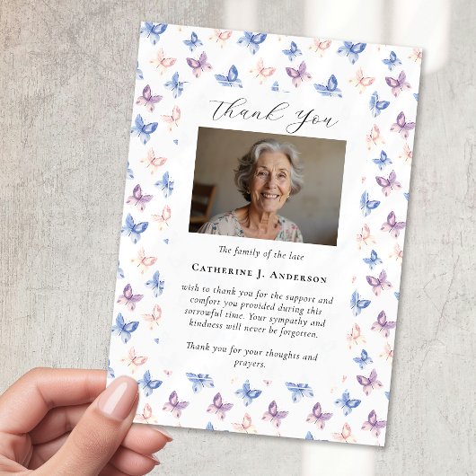 Vlinders Lila Blue Sympathy Fotobegrafenis Bedankkaart