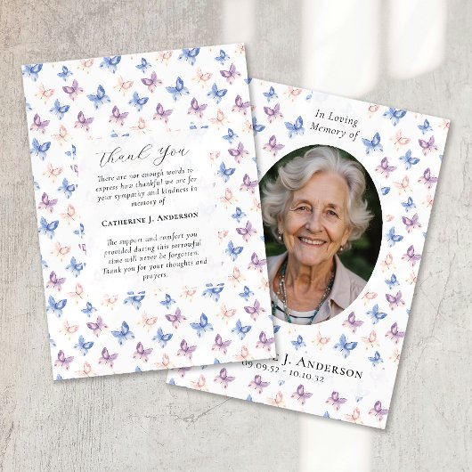 Vlinders Lila Blue Sympathy Fotobegrafenis Bedankkaart