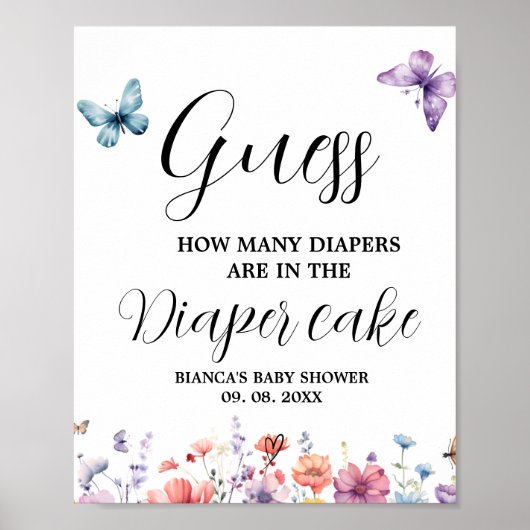 Vlinders Luiercake raadspel Baby Shower Spel Poster (Voorkant)
