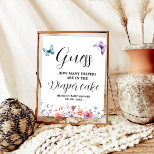 Vlinders Luiertaart gissen Baby shower Spel Poster