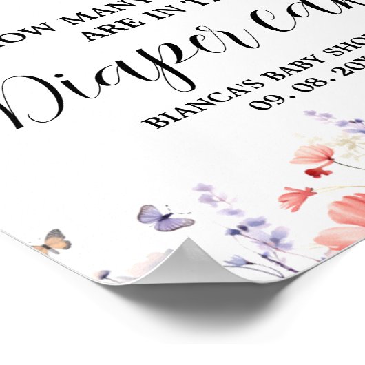 Vlinders Luiertaart gissen Baby shower Spel Poster (Hoek)