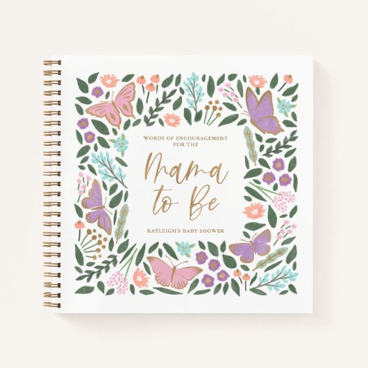 Vlinders Mama naar Baby shower Gastenboek Notitieboek (Voorkant)