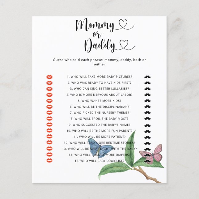 Vlinders - mama of papa baby shower spel (Voorkant)